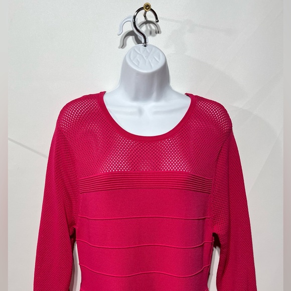 Vince Camuto Fuchsia Pink Fit & Flare Midi Knit/Mesh Dress Women’s Size XL - Picture 2 of 7